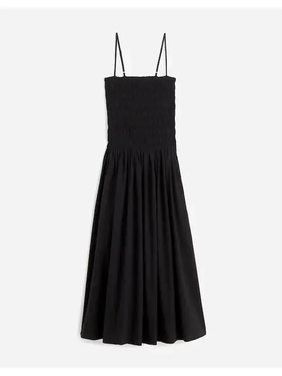Madewell Black Smocked Bodice Midi Dress Spaghetti Straps - Picture 2 of 10
